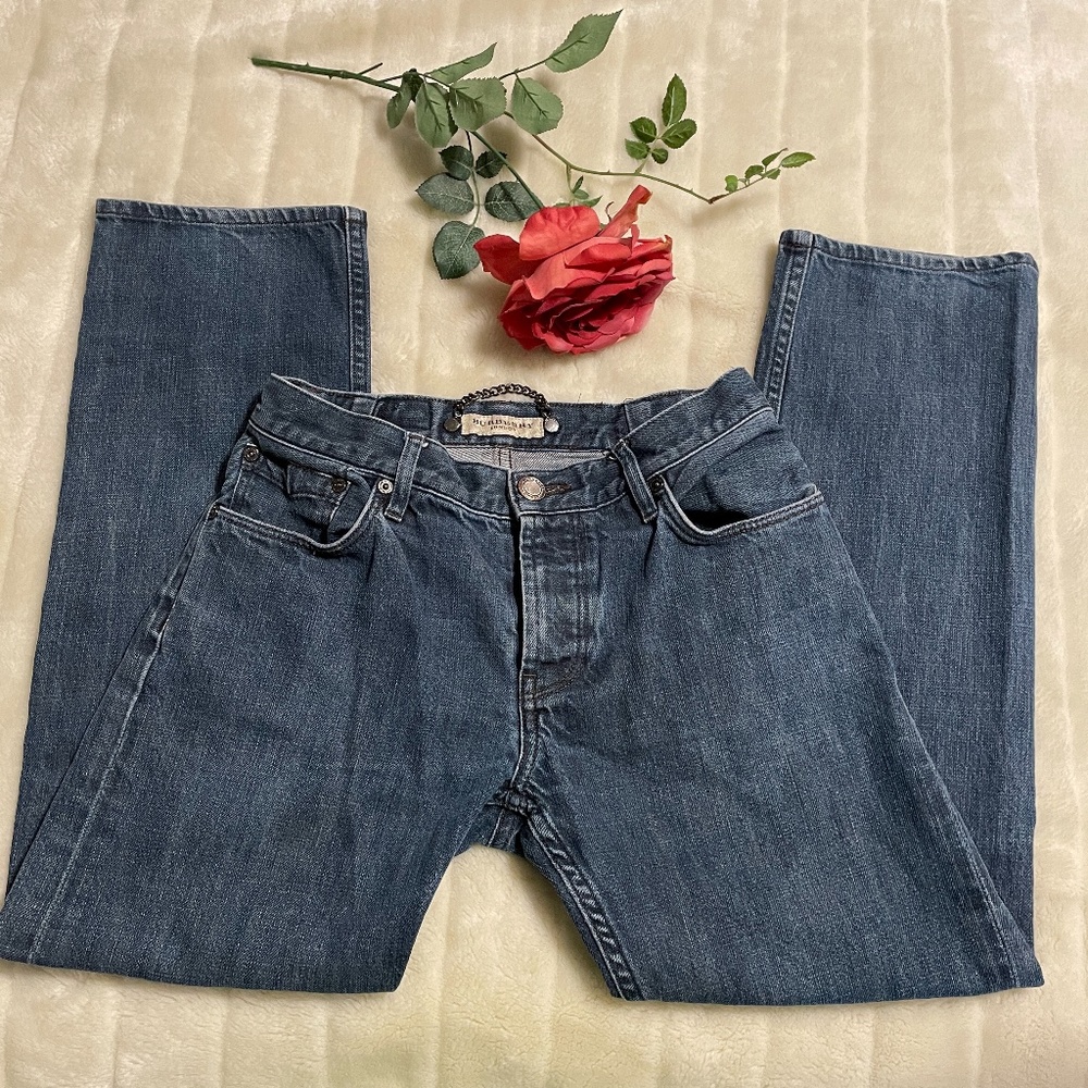 Burberry Button Fly Straight Leg High Rise Jeans